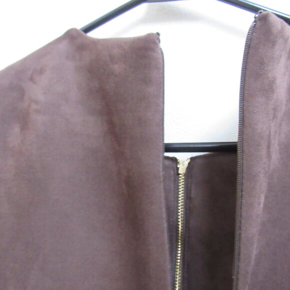 Calvin Klein Brown Faux Suede Knee Length Crew Neck Zip O-Ring Dress Size 4 - Picture 6 of 6